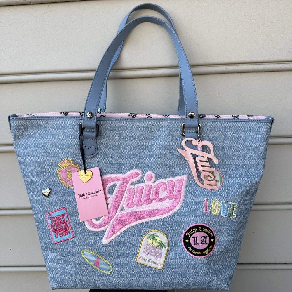 Juicy Couture blue patched Tote with Pink and Blue Details Y2K viral